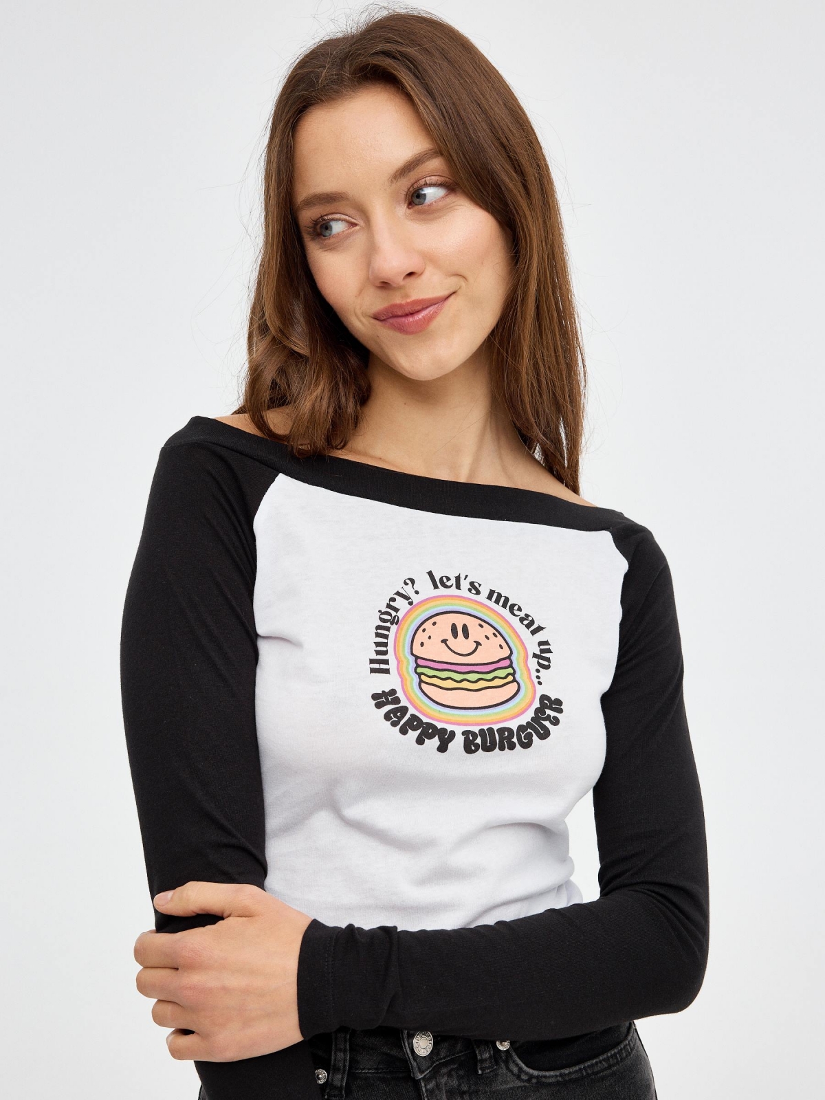 Burger print t-shirt black detail view