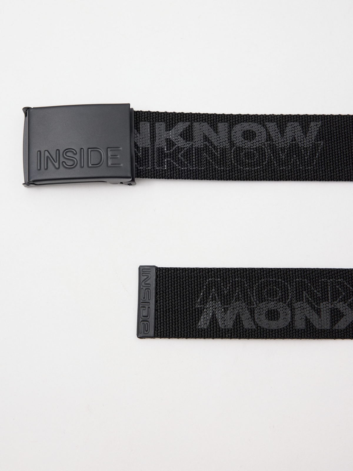 Black printed canvas belt black detail view