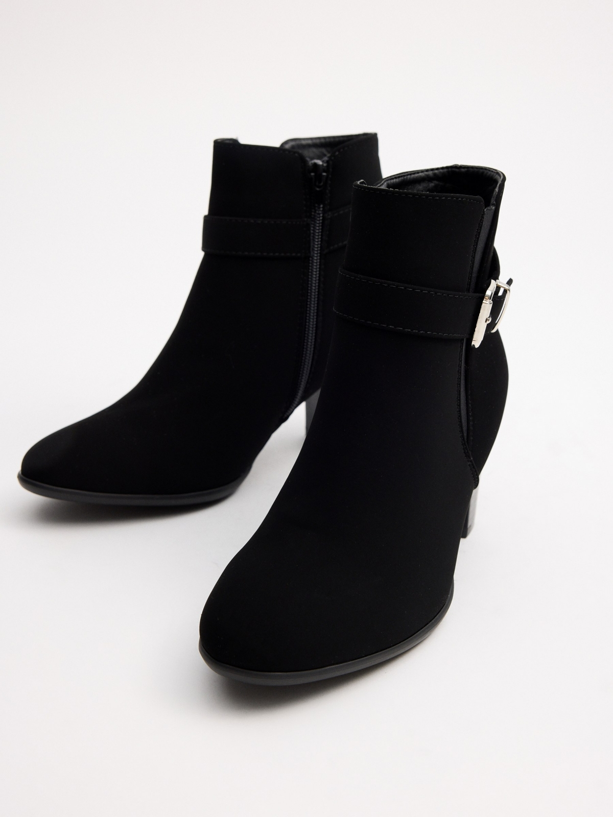 Black ankle boots with buckle heel black detail view