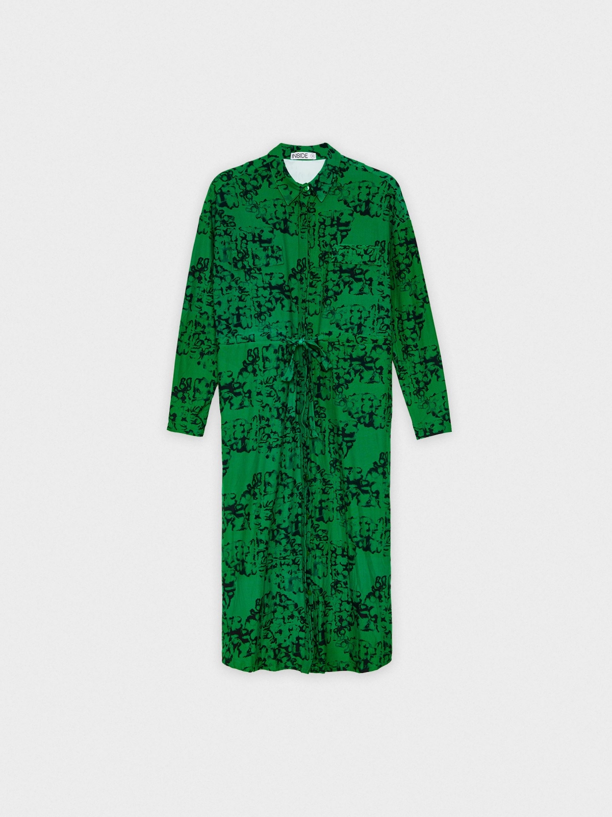  Vestido midi camisero estampado verde oscuro