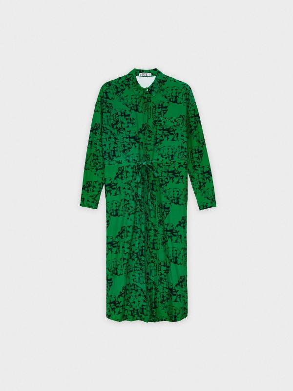  Vestido midi camisero estampado verde oscuro