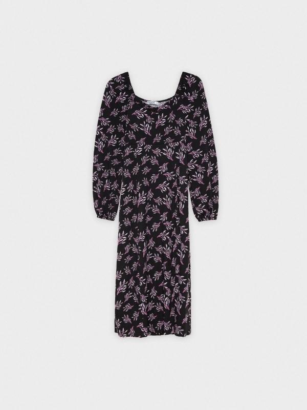  Midi dress purple leaves print black