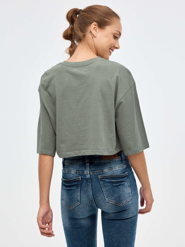 Crop top Feme verde acinzentado vista meia traseira