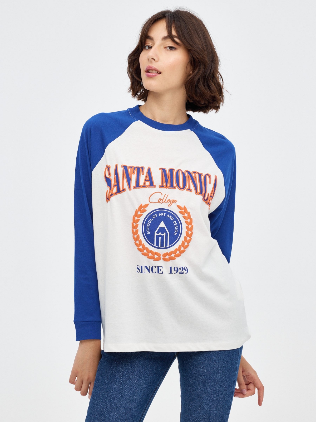 Santa Monica print T-shirt dark blue middle front view