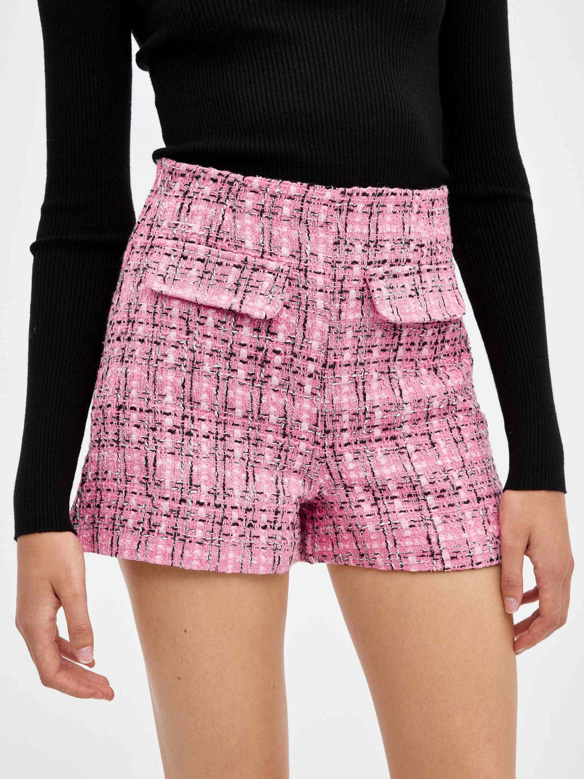 Short jacquard print con bolsillos rosa chicle vista media trasera