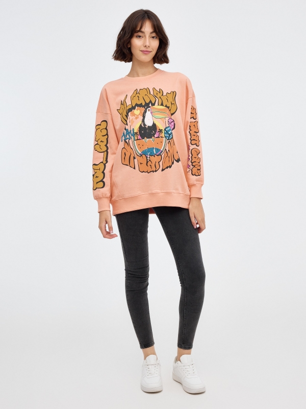 Graphic oversized sweatshirt peach front view