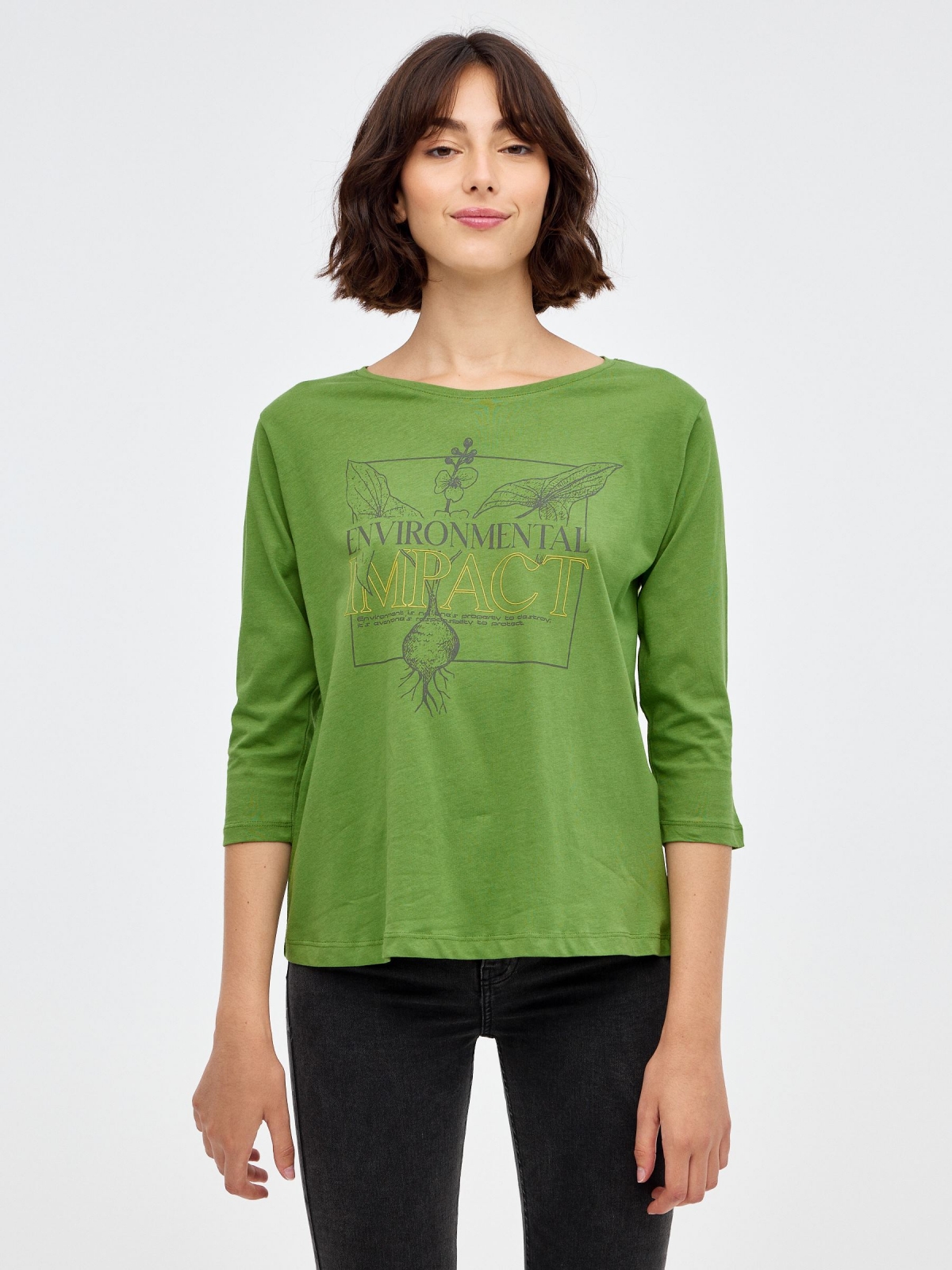 Environmental T-shirt olive green middle front view