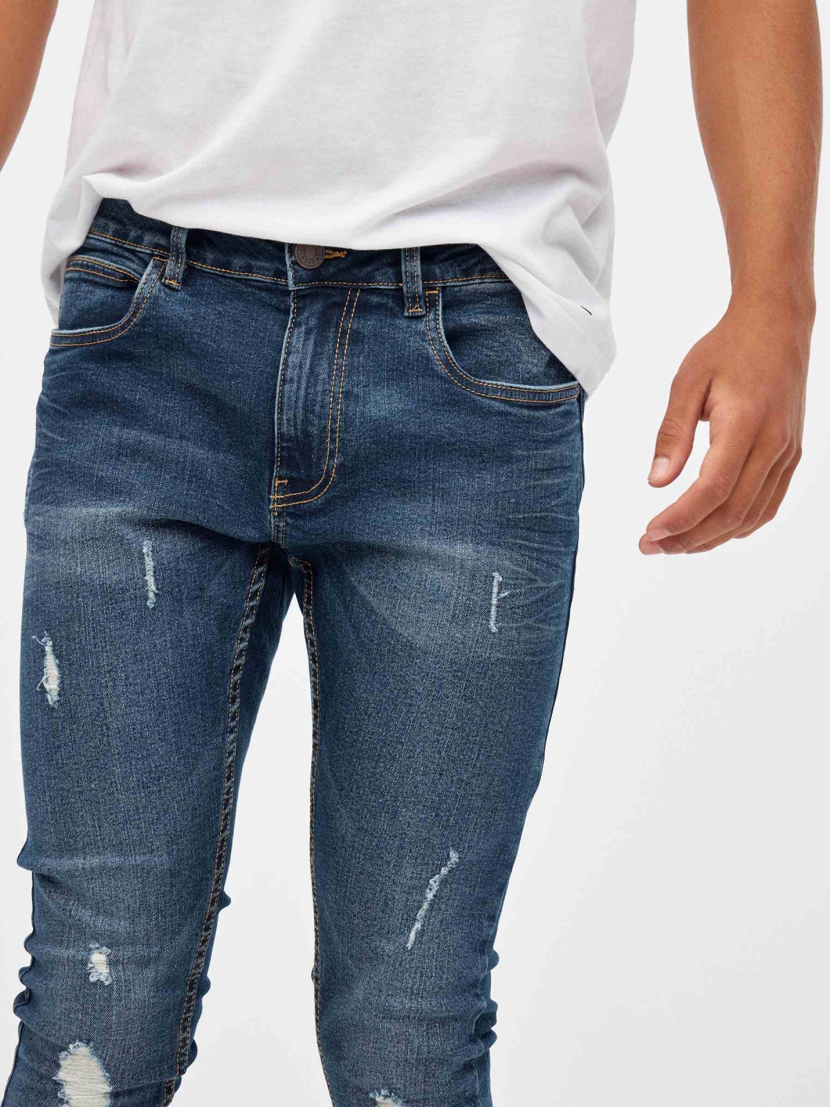 Calças de ganga superskinny para homem azul marinho vista detalhe