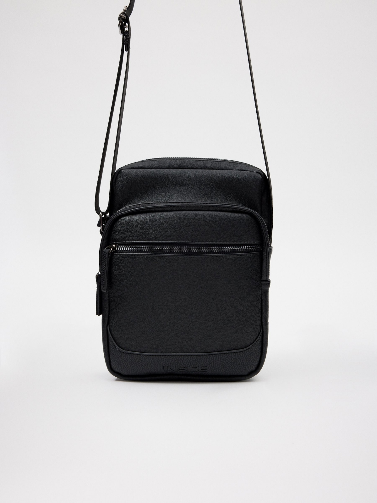 Men's black patent leather crossbody black