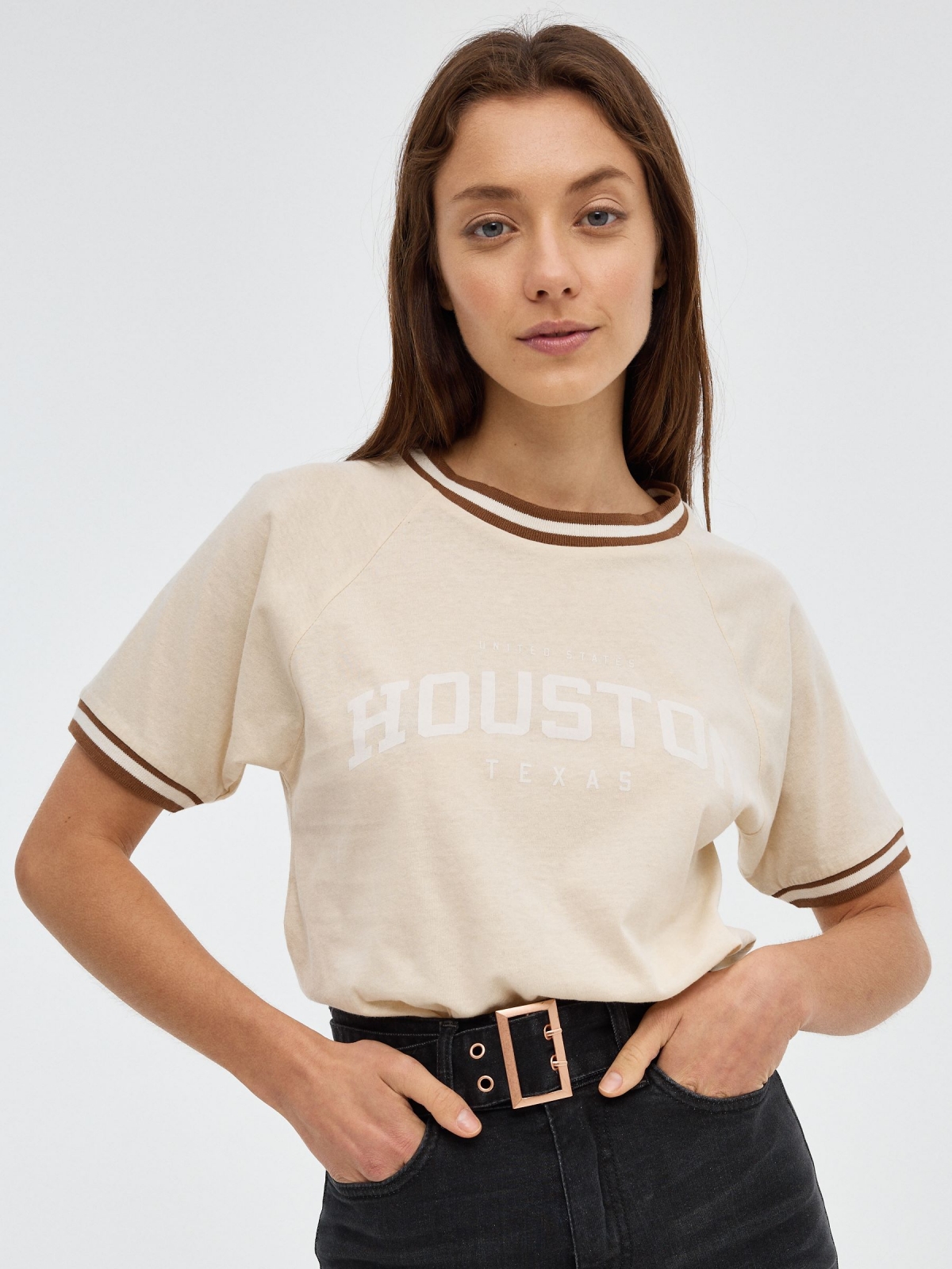 Houston Texas T-Shirt sand middle front view