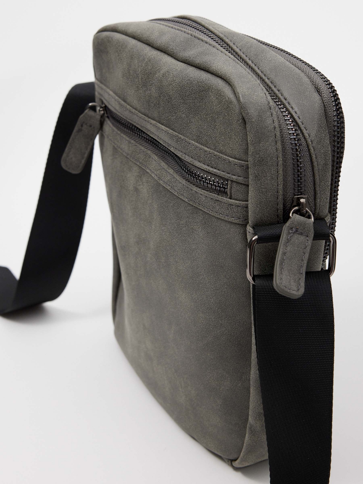 Grey leatherette crossbody grey detail view