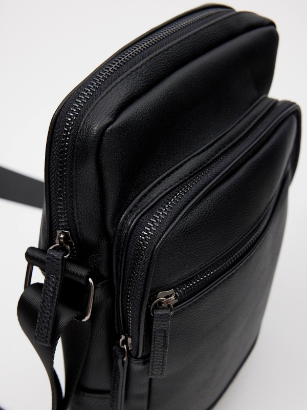 Men's black patent leather crossbody black detail view