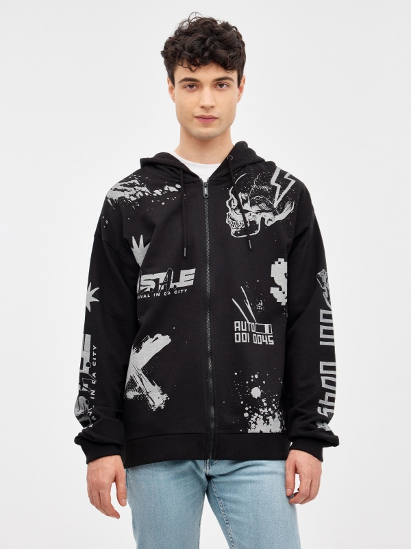 Sweatshirt Keep It Real preto vista meia frontal