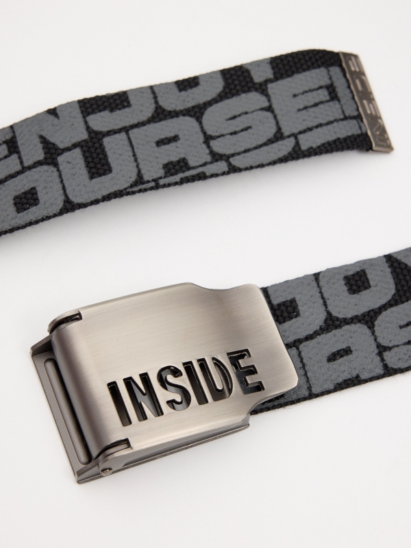 Printed adjustable canvas belt black detail view