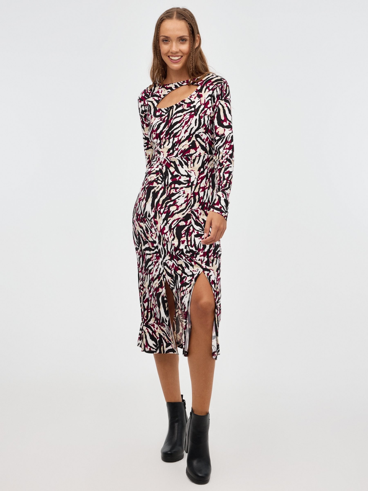 Mini cut out print dress multicolor middle front view