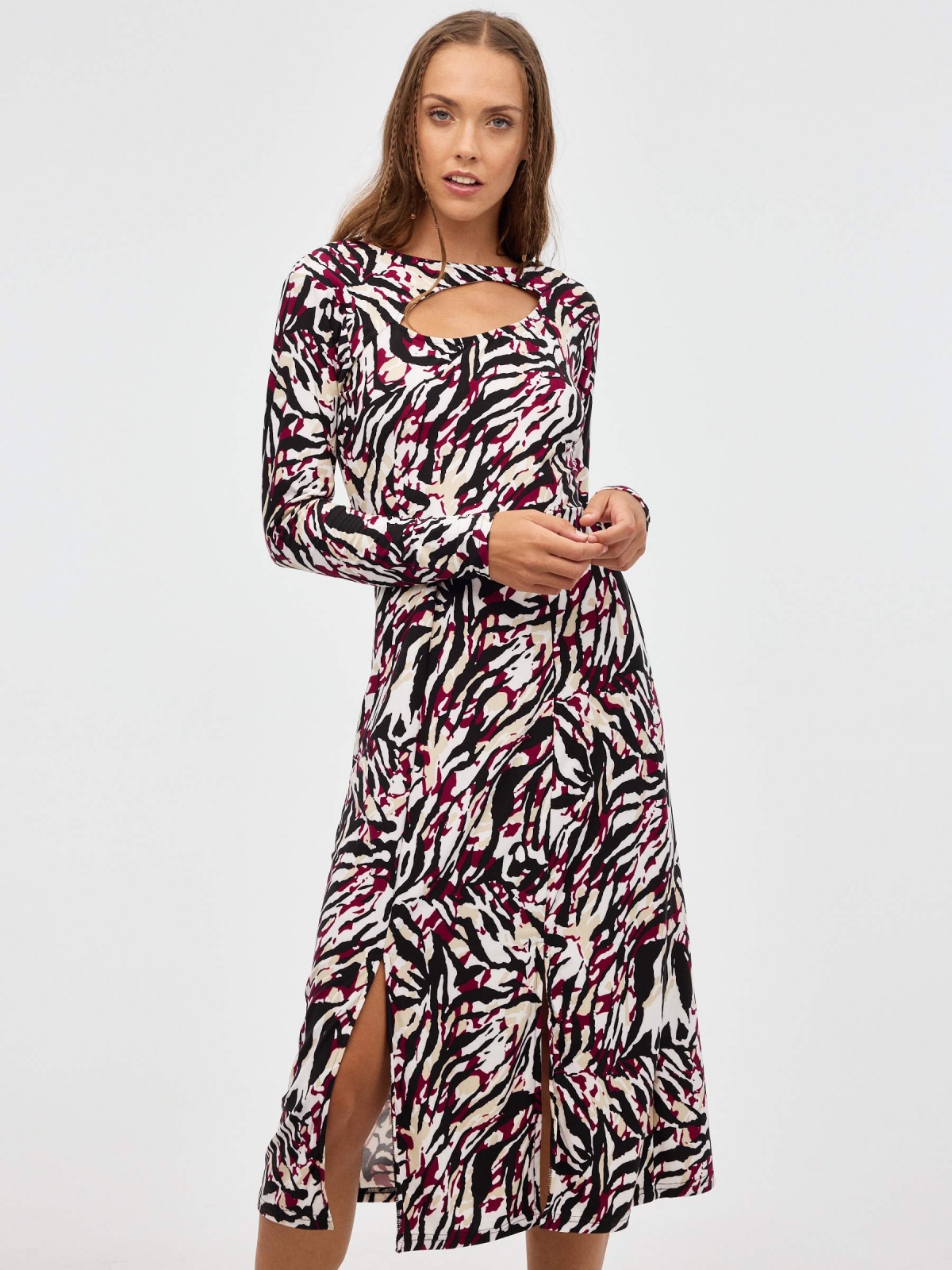 Mini cut out print dress multicolor front view