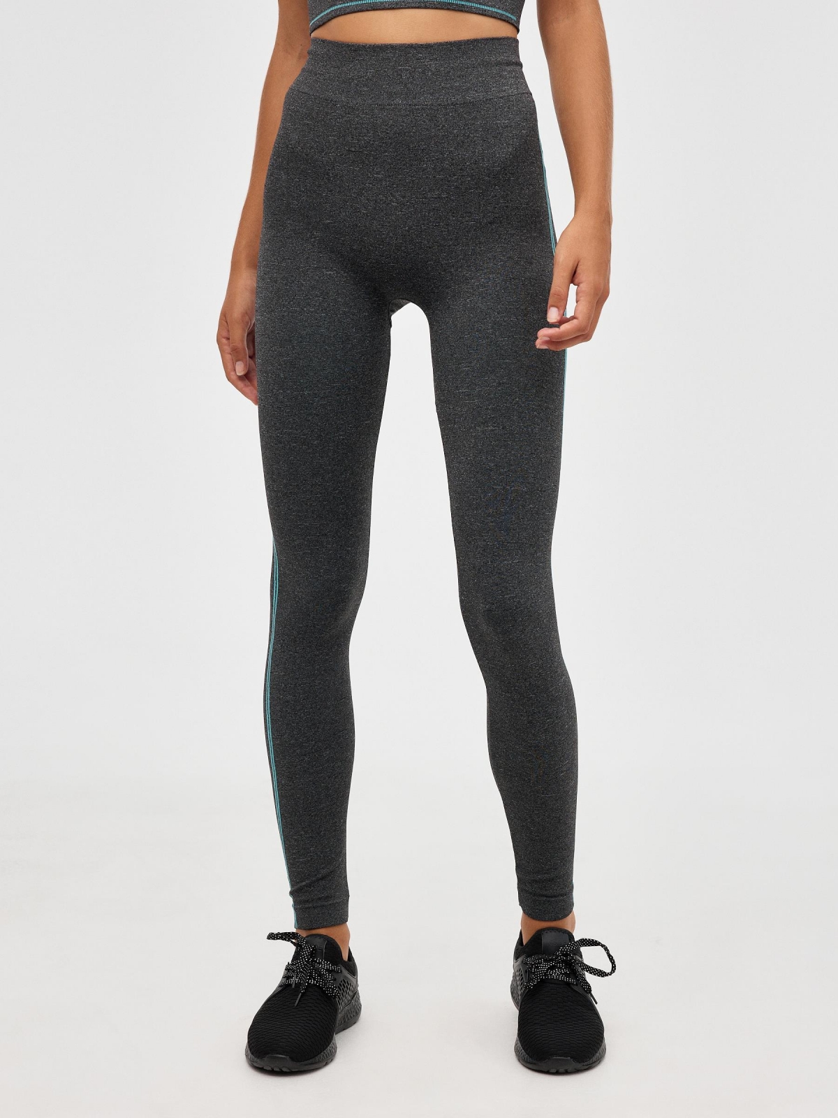 Leggings seamless de tiro alto gris oscuro vista media frontal