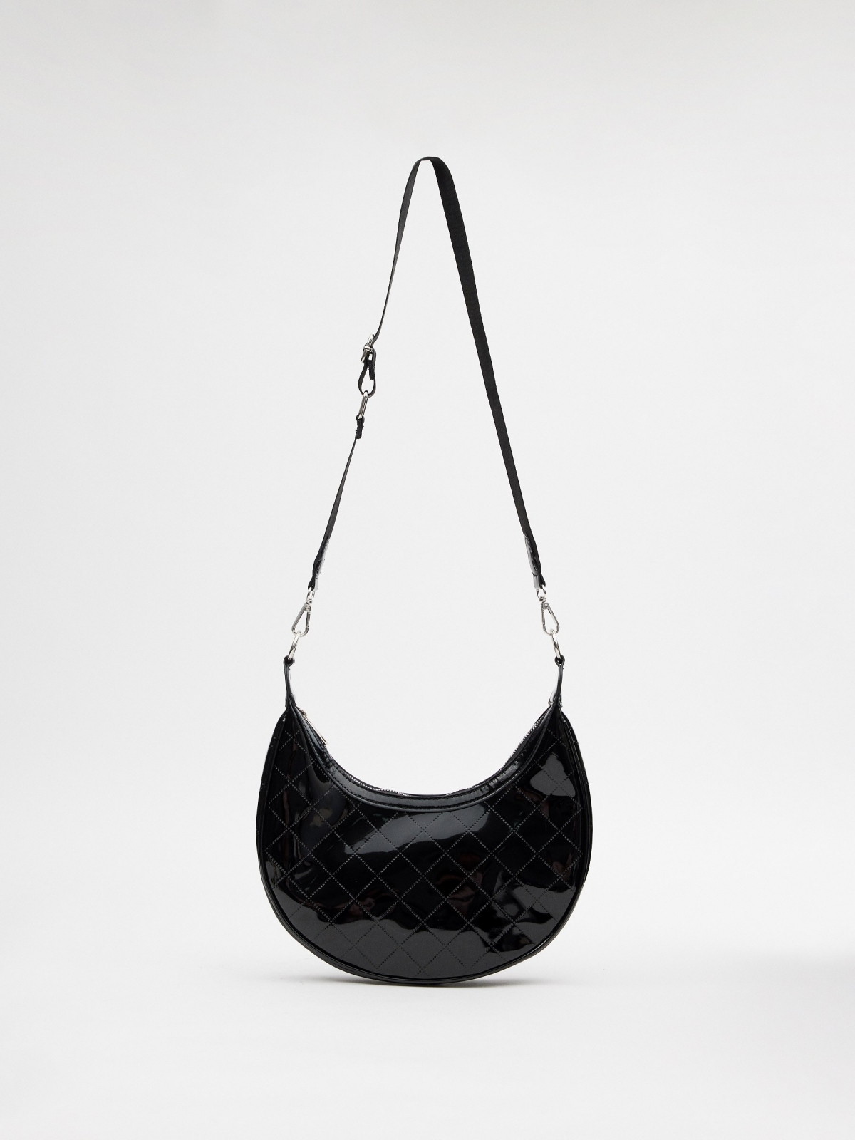 Black patent leather handbag