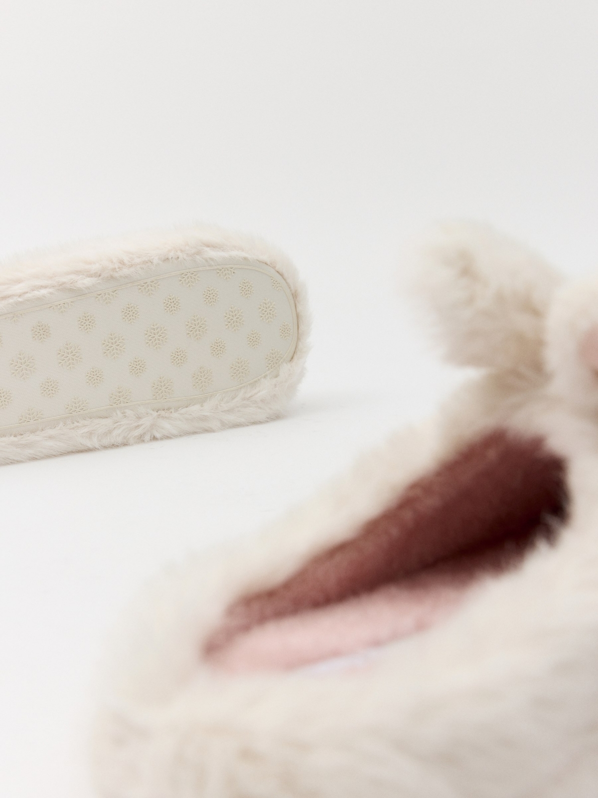 House slippers rabbit ears off white detail view