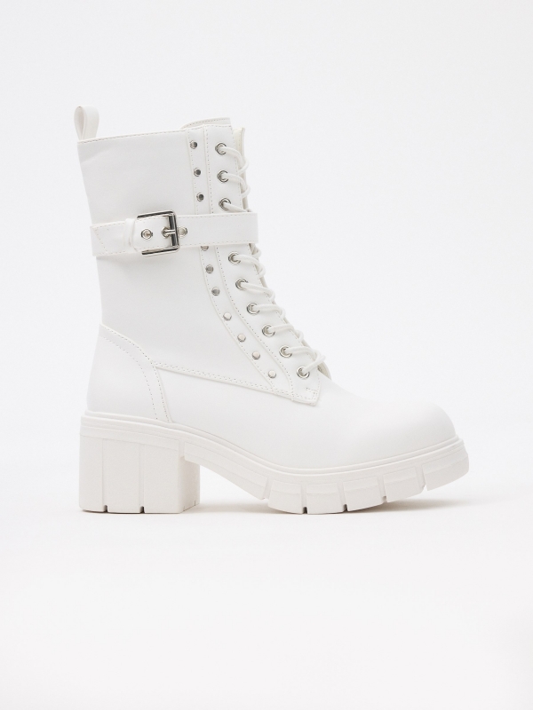 Ankle boots with buckle and studs white