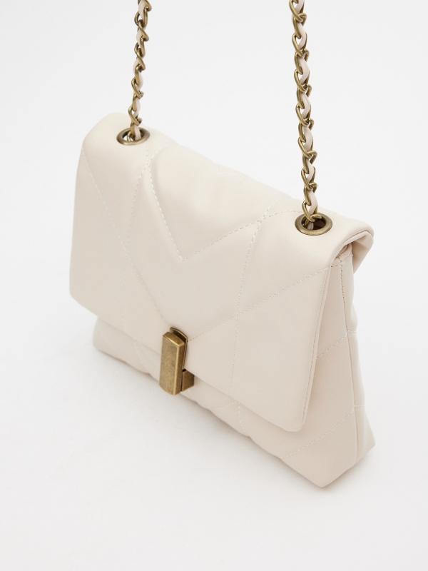 Double zipper crossbody bag sand 45º side view