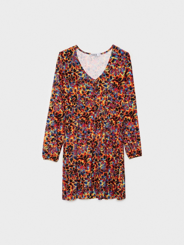  Button neck mini dress multicolor