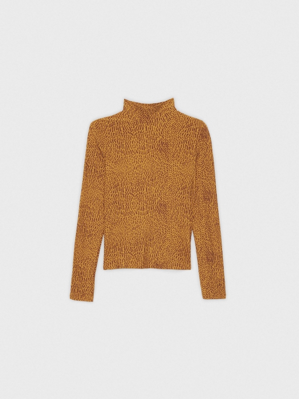  Print turtleneck t-shirt brown