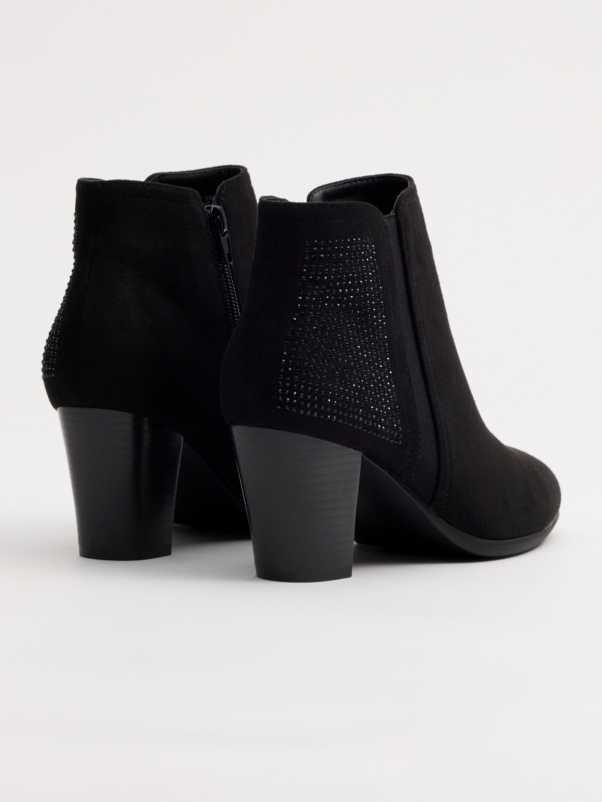 Black rhinestone ankle boots black 45º back view