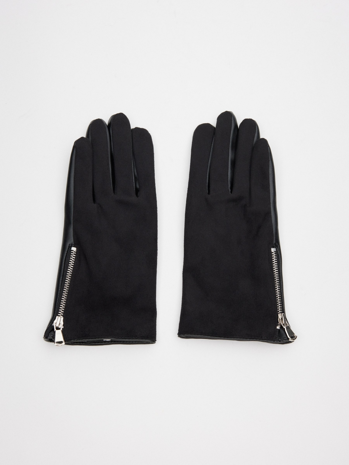 Leatherette gloves black detail view