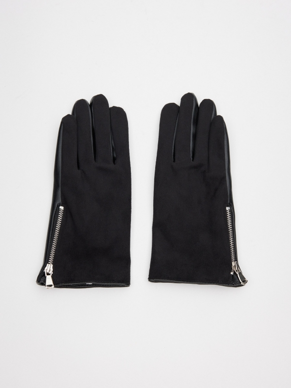 Leatherette gloves black detail view