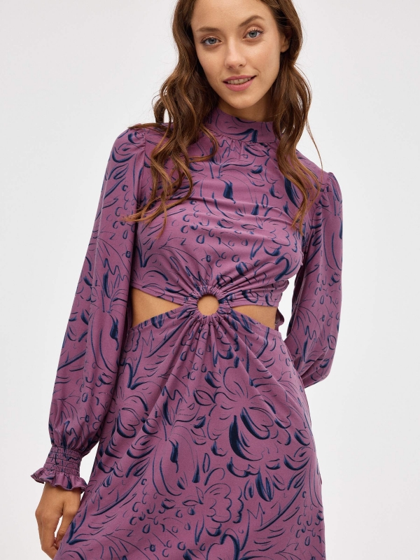 Mini halter print cut out dress purple detail view