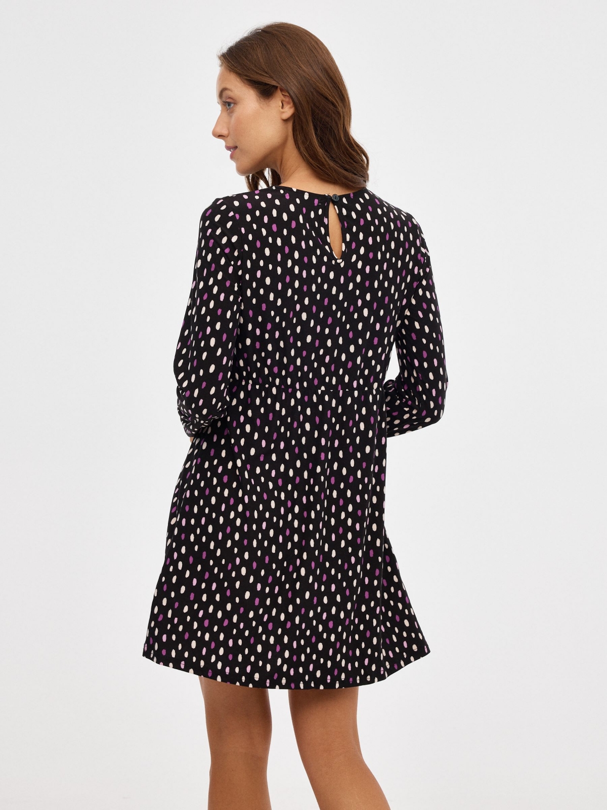 Total polka dots mini print dress black middle back view