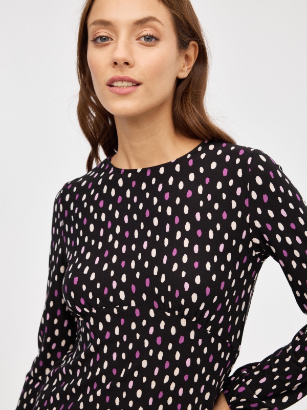 Total polka dots mini print dress black detail view