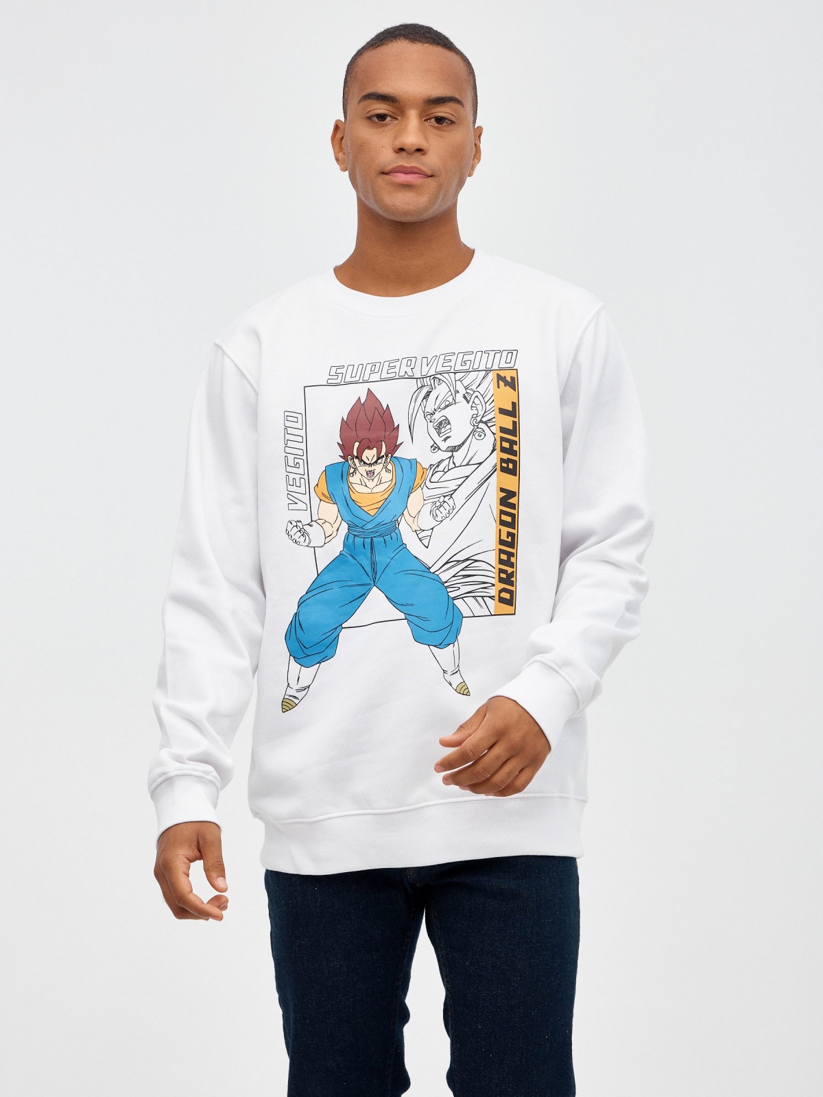 Sweatshirt Dragon Ball branco vista meia frontal