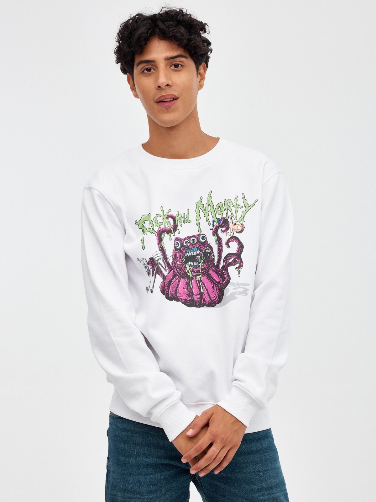 Sudadera sin capucha Rick&Morty blanco vista media frontal