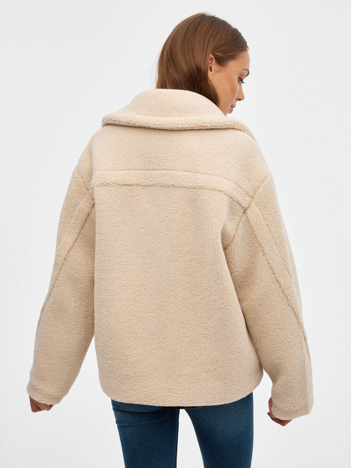 Short sheepskin coat beige middle back view