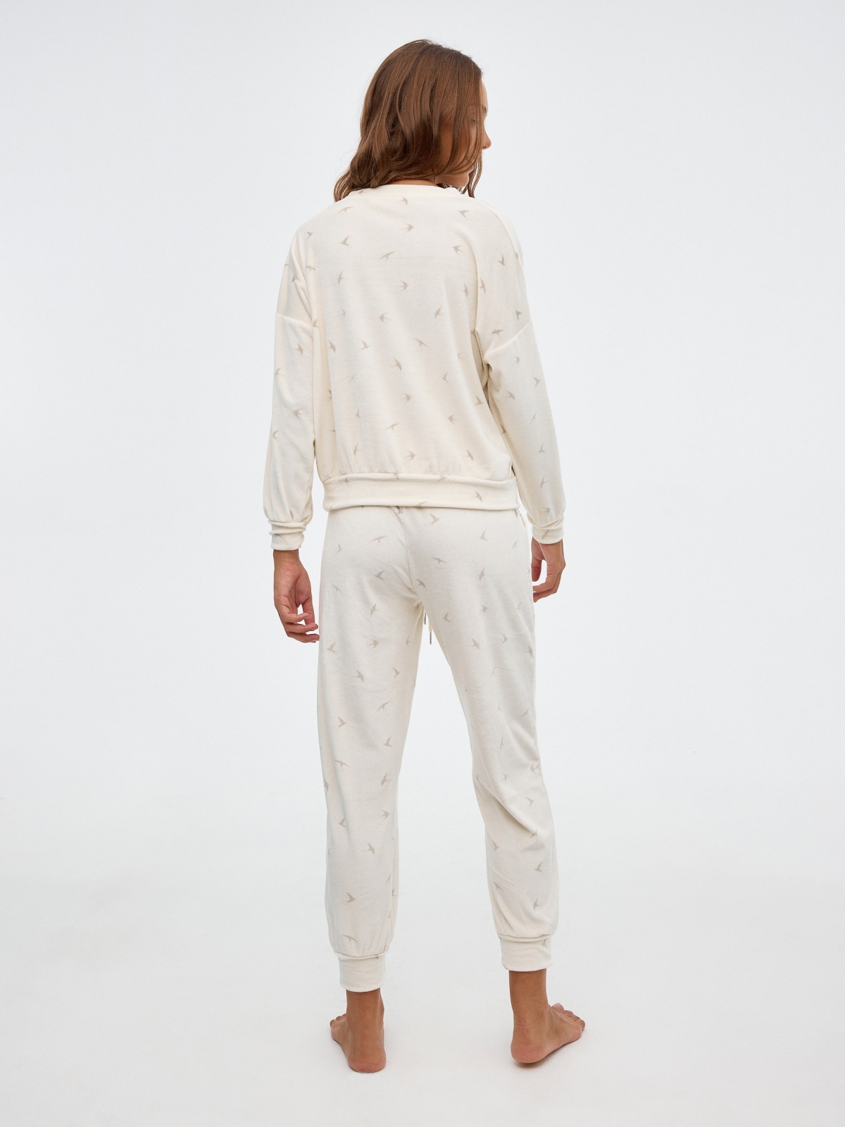 Velvet print pajamas off white back view