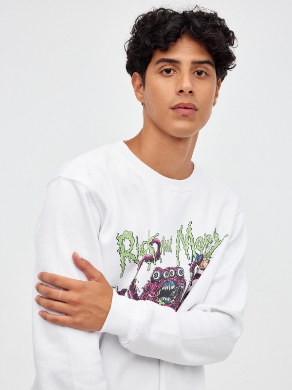 Sudadera sin capucha Rick&Morty blanco vista detalle