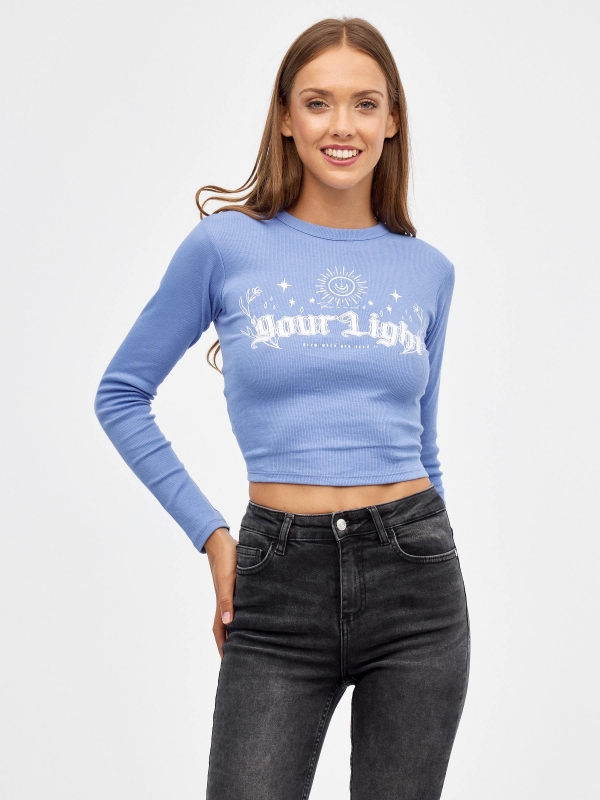 Camiseta crop Your Light azul vista media frontal