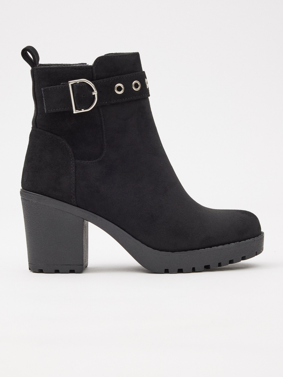 Ankle boot with buckle and wide heel