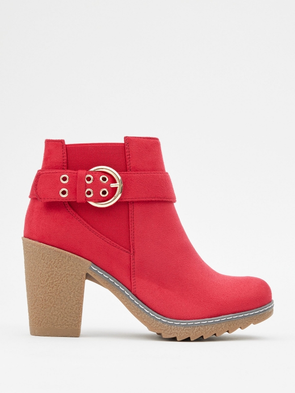 Red ankle boots with buckle