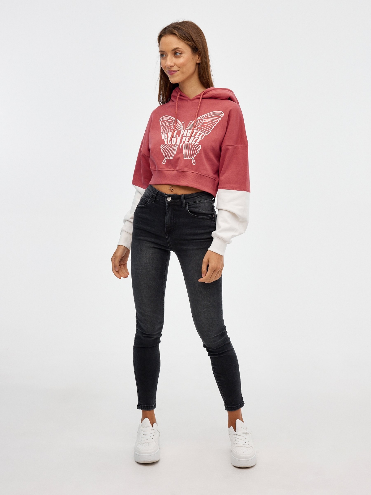 Butterfly crop print sweatshirt red front view