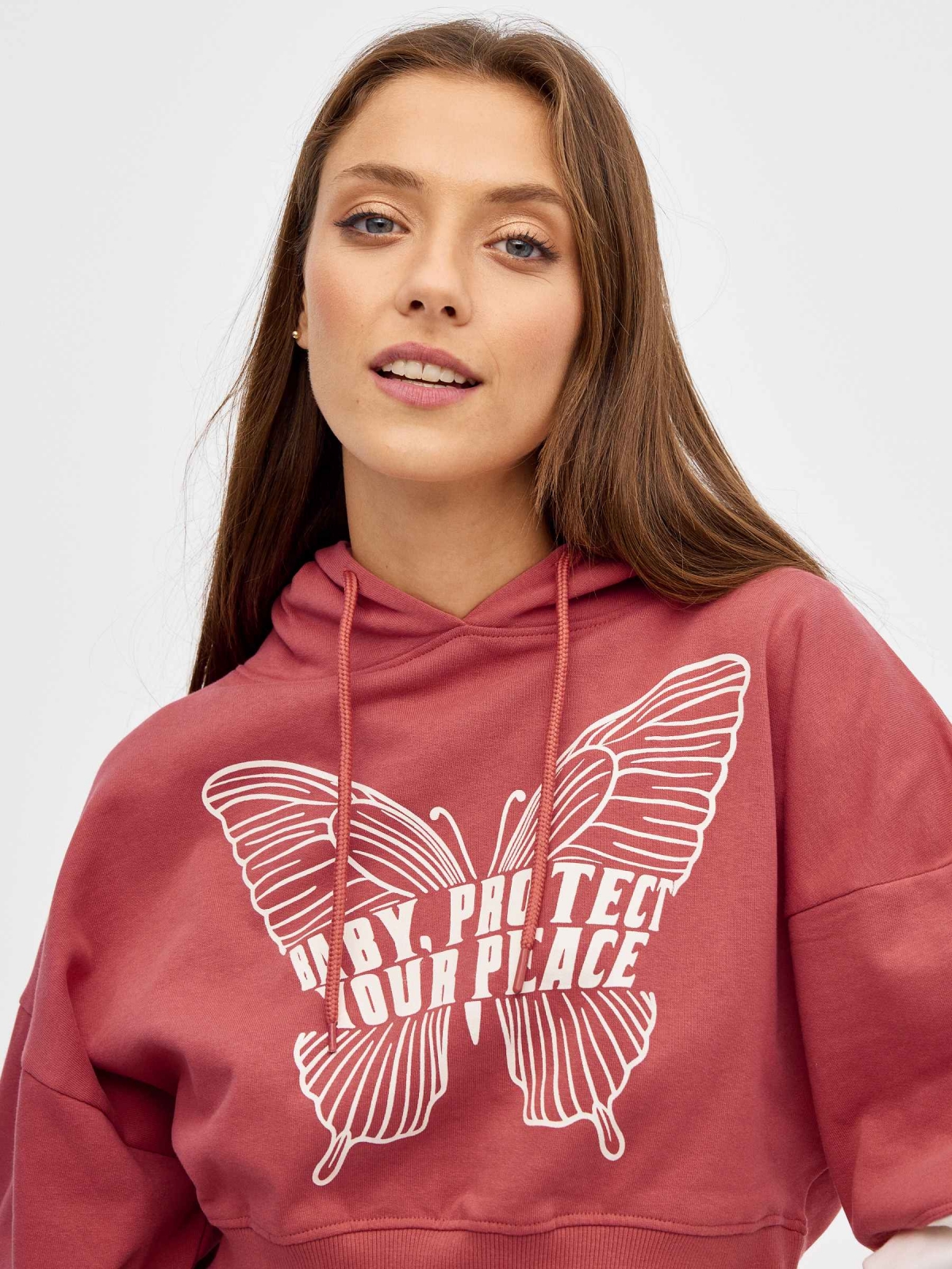 Butterfly crop print sweatshirt red detail view