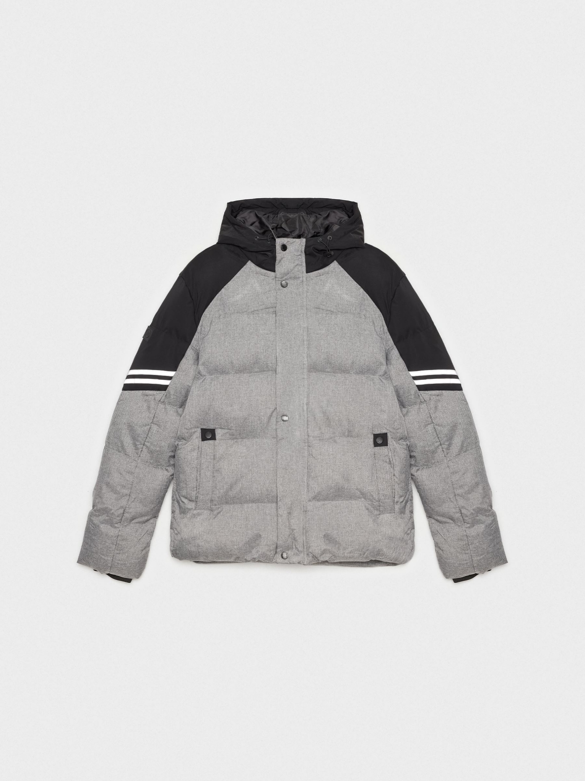  Block color quilted coat grey