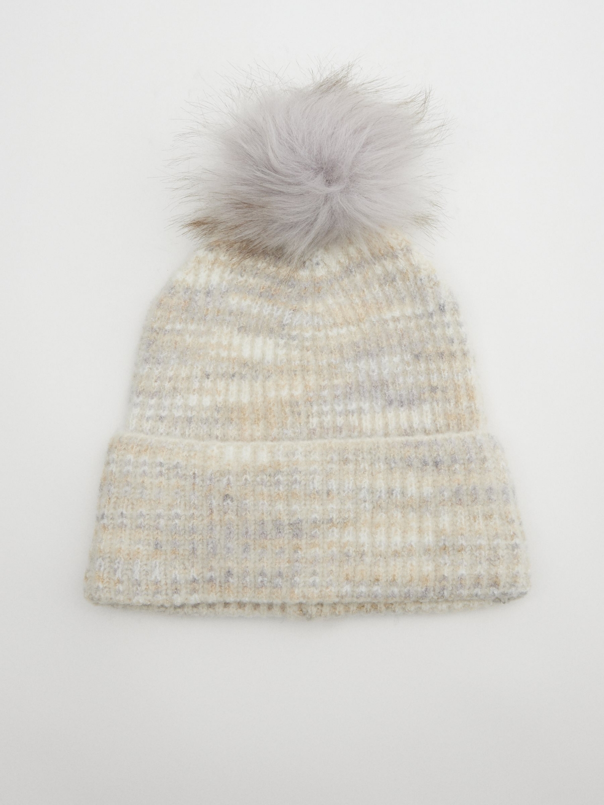 Gorro de punto con pompón gris