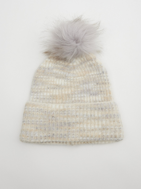 Gorro de punto con pompón gris