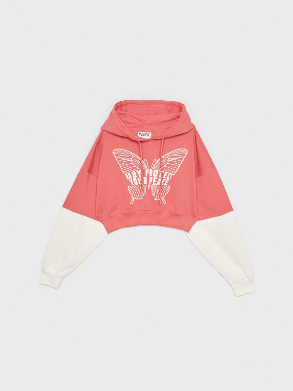  Sudadera crop print mariposa rojo