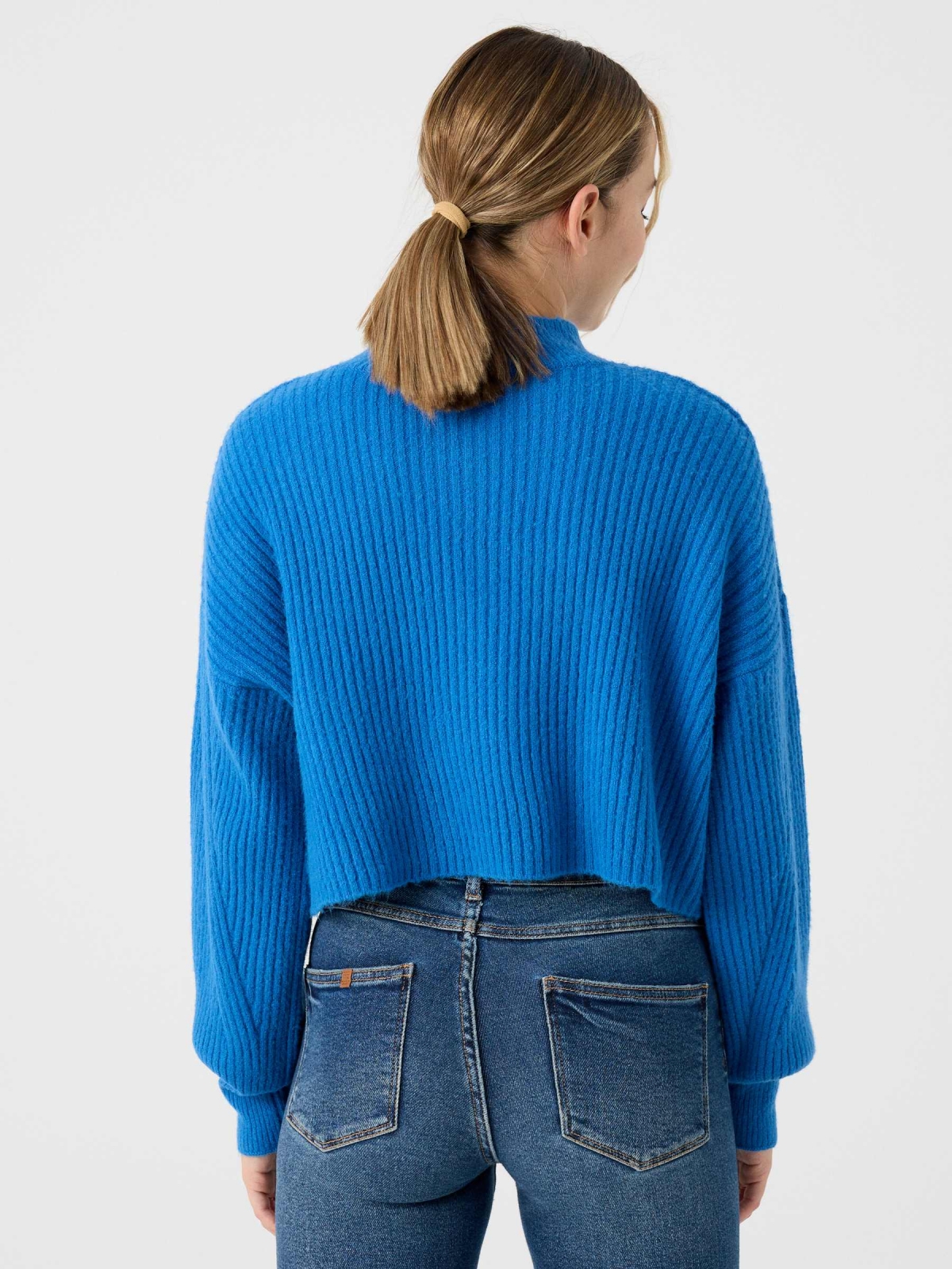 Perkins neck ribbed jumper blue middle back view