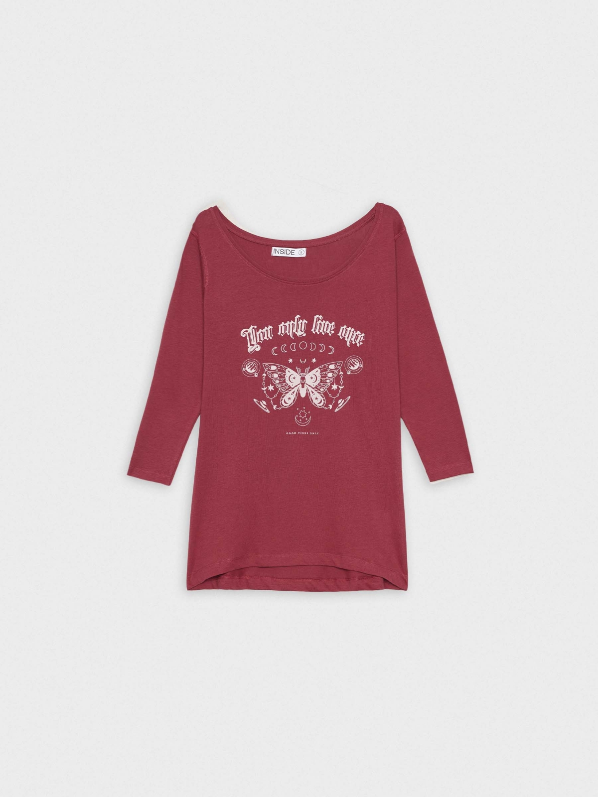  Camiseta slim print mariposa granate