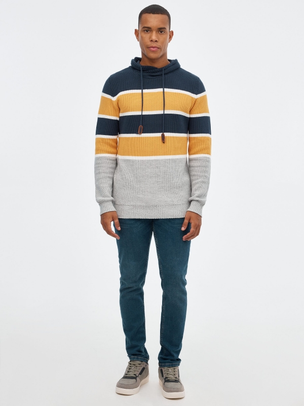 Striped turtleneck sweater navy front view